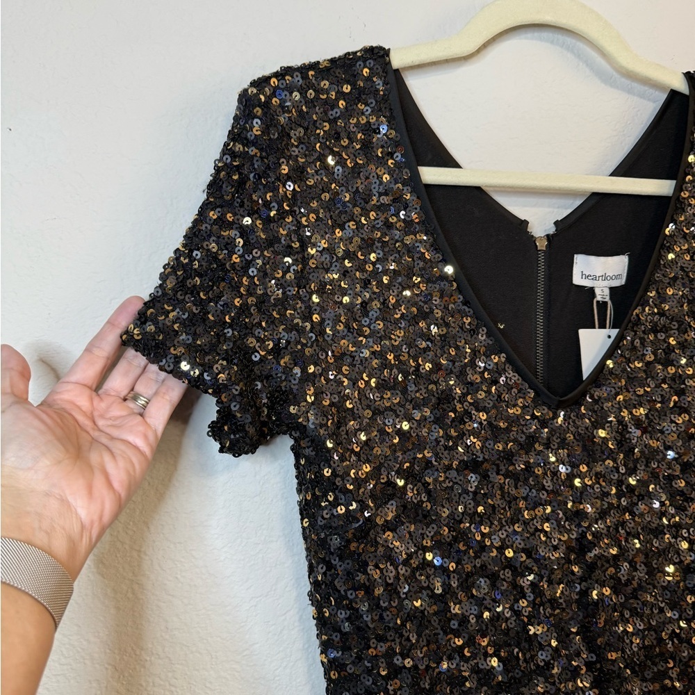 NWT Heartloom Kaley Sequin Short Sleeve Bodycon Dress V Neck Black Size Small - Picture 4 of 15